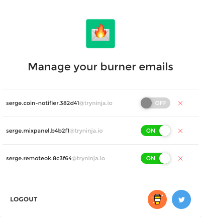 Screenshot of Burner Emails for Chrome